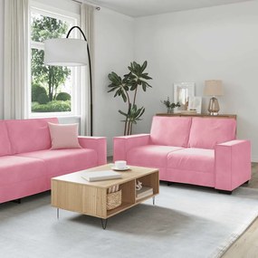 Set Di Divani 3 Pz Con Cuscini Rosa İn Velluto /