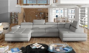 Divano angolare grigio chiaro allungabile/con contenitore (con penisola a destra/a U) Rodrigo – ELTAP