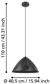 Eglo 900835 - Lampadario a sospensione con filo PODERE 1xE27/40W/230V nero