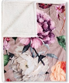 Coperta beige reversibile , 130 x 160 cm Fiori - Descanso