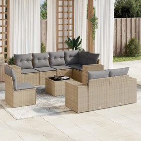 Set divano da giardino 9 pz con cuscini beige in polyrattan