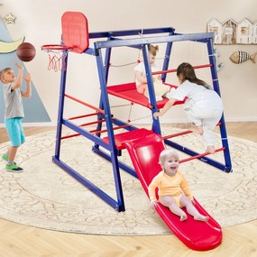 Costway 7-in-1 Parco giochi con scivolo e rete scala rampicante e scala di corda, Giochi arrampicata in legno per bambini