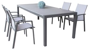 LOIS - set tavolo in alluminio cm 162/242 x 100 x 74 h con 4 poltrone Lotus
