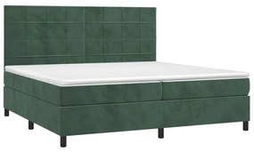 Letto a Molle con Materasso e LED Verde Scuro 200x200cm Velluto