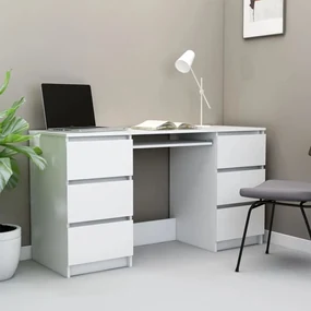Scrivania Bianca 140x50x77 Cm İn Legno Multistrato /