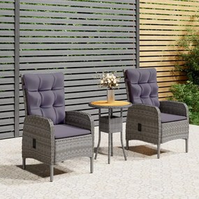 Set da bistrot per giardino 3 pz in polyrattan grigio