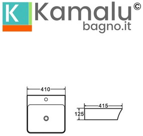 Kamalu - lavabo bagno da appoggio design rettangolare 41 cm ceramica bianca | kl-4100