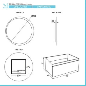 Mobile sospeso 80 cm blu pastello lavabo in resina e specchio LED Iside