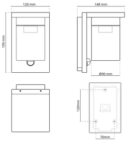 Applique Bianca IP54 con Base E27 e Sensore di Movimento - Serie RIGA Base E27