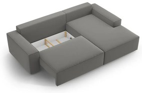 Divano angolare grigio chiaro allungabile/con contenitore (con penisola a destra/con chaise lounge) con rivestimento in velluto Jodie – Micadoni