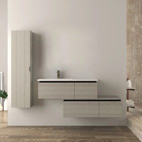 Mobile da bagno 140 cm sospeso moderno rovere sbiancato Slide