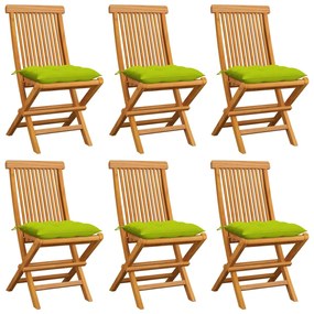 Sedie da giardino cuscini verde brillante 6 pz massello di teak