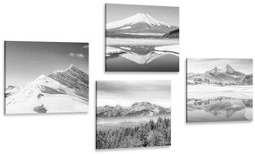 Set di quadri – Montagne innevate in bianco e nero