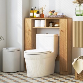 Costway Scaffale sopra WC con doppia anta 2 scomparti aperti e 4 ripiani regolabili, Mobile a ponte per bagno 2 Colori