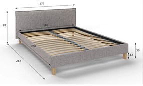 Letto matrimoniale imbottito grigio con griglia 160x200 cm Tina - Ropez