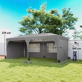 Gazebo Pieghevole 3x6 m con Pareti e Altezza Regolabile Protezione UV 50+ Grigio Chiaro...