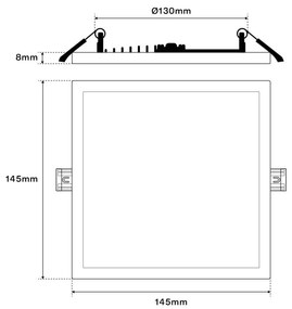 Pannello LED 12W da incasso Quadrato, Foro Tondo Ø130mm CCT Colore Bianco Variabile CCT