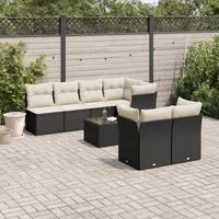 Set Divani da Giardino con Cuscini 8 pz Nero in Polyrattan 3217296