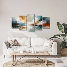 Quadri 5 pezzi – Paesaggio astratto con lago