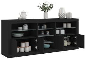 Credenza con luci led nera 181,5x37x67 cm