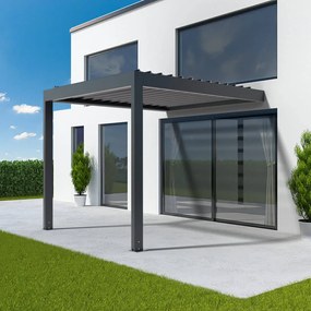 Pergola 3x3 m, pergola bioclimatica addossata, grigio antracite RAL 7016, alluminio, 3000x3000 mm, configura individualmente