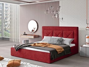 Letto matrimoniale con box contenitore Lione - 180 x 200 cm , Tessuto rosso amarena