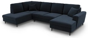 Divano angolare blu scuro allungabile e con contenitore (con penisola a sinistra/a U) con rivestimento in velluto Kyoto – Cosmopolitan Design