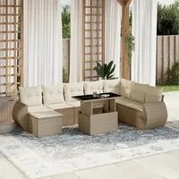 Set Divano da Giardino 9 pz con Cuscini Beige in Polyrattan 3268728