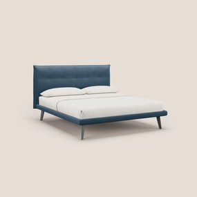 Brigitte letto con testata trapuntata piedi alti in mogano e tessuto impermeabile T09 blu