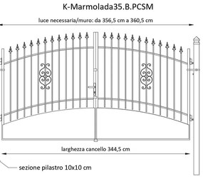 Cancello manuale con serratura manuale Marmolada in ferro, apertura centrale, L 358.5, H 165-195 cm, di colore bianco