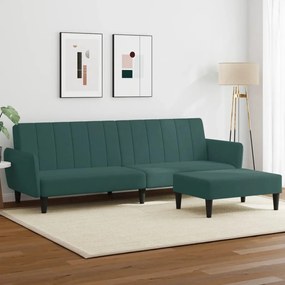 Divano Letto A 2 Posti Con Poggiapiedi Verde Scuro İn Velluto /