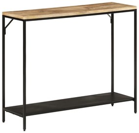 Tavolo Consolle 90x30x75cm Legno Massello Mango Grezzo E Ferro /
