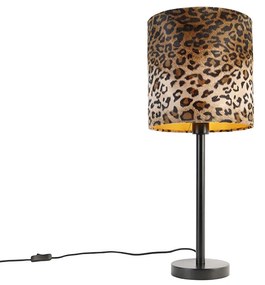 Lampada da tavolo moderna nera con paralume leopardato 25 cm - Simplo