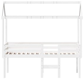 Letto a soppalco con tetto bianco 75x190 cm in legno di pino