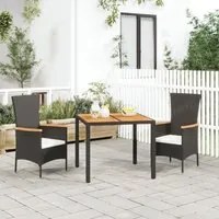 Set da Pranzo da Giardino 3 pz con Cuscini Nero in Polyrattan 3157528