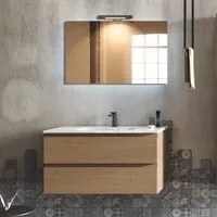 Mobile bagno sospeso modello Mir da 100 cm finitura hacney con lavabo in ceramica,specchio e lampada