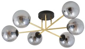 Lampadario Magnum Nero e Oro con 6 Sfere Grafite E14 da soffitto