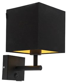 Lampada da parete nera con USB e paralume quadrato nero - Combi 1