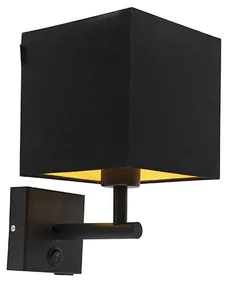 Lampada da parete nera con USB e paralume quadrato nero - Combi 1