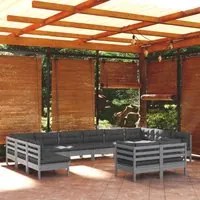 Set Divani da Giardino 12 pz con Cuscini Grigi Massello di Pino 3097273