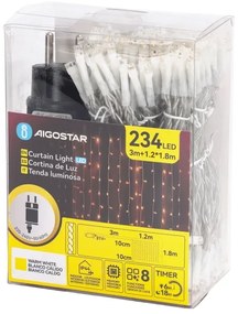Aigostar - Catena natalizia LED da esterno 234xLED/8 funzioni 1,2x1,8 m IP44 bianco caldo