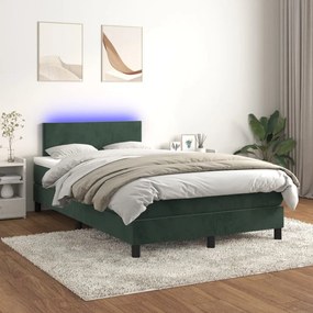 Letto a molle con materasso e led verde scuro 120x200cm velluto