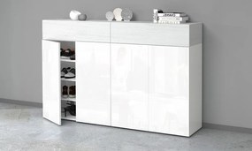 Scarpiera SAVONA 4 Ante e 2 Ribalta - Bianco Lucido/Bianco Larice, Moderna e Capiente