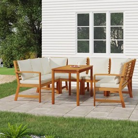 Set Da Pranzo Giardino 7pz Con Cuscini Legno Massello Di Acacia /