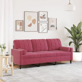 Divano A 3 Posti Con Cuscini Rosso Vino 180 Cm İn Velluto /