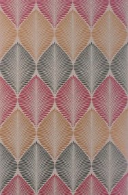 Osborne & Little Carta da parati Leaf Fall - Metallic Cranberry/ Cacao/ Mandarin