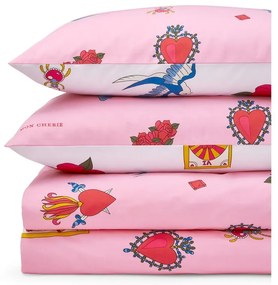 Set copripiumino e federa bianco e rosa in cotone per letto singolo 135x200 cm Mon Coeur – Their Nibs