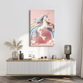 Quadro su tela – Mondo rosa con unicorno e arcobaleno