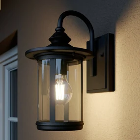 Lindby applique da esterno Zayn, nero, vetro, altezza 33 cm, IP23