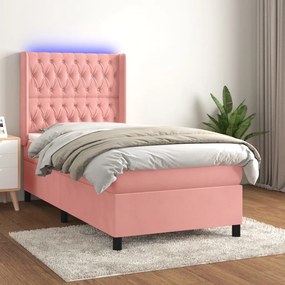 Letto A Molle Con Materasso E Led Rosa 100x200 Cm İn Velluto /